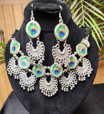 Oxidized Statement Lotus Choker Necklace Set with Earrings