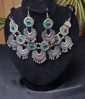 Oxidized Statement Lotus Choker Necklace Set with Earrings