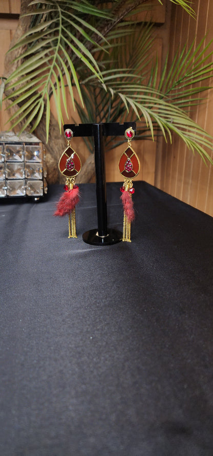 RED ZIRCON WITH LONG CHAIN EARRINGS