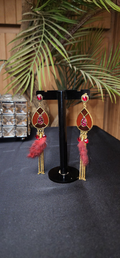 RED ZIRCON WITH LONG CHAIN EARRINGS