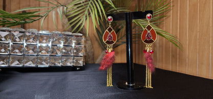 RED ZIRCON WITH LONG CHAIN EARRINGS
