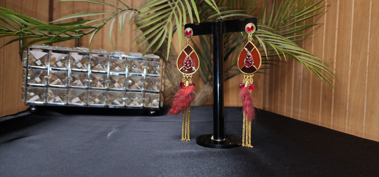 RED ZIRCON WITH LONG CHAIN EARRINGS
