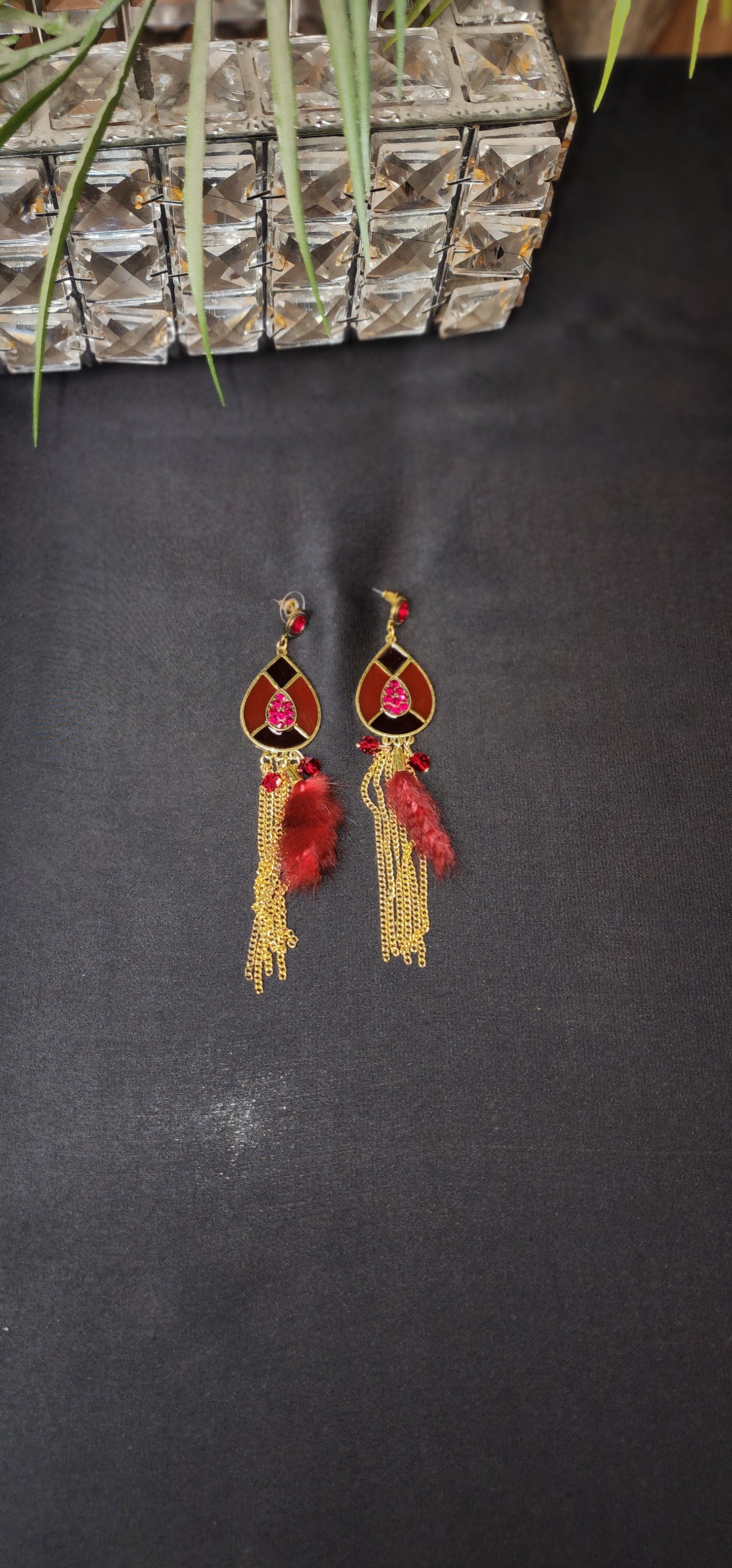 RED ZIRCON WITH LONG CHAIN EARRINGS