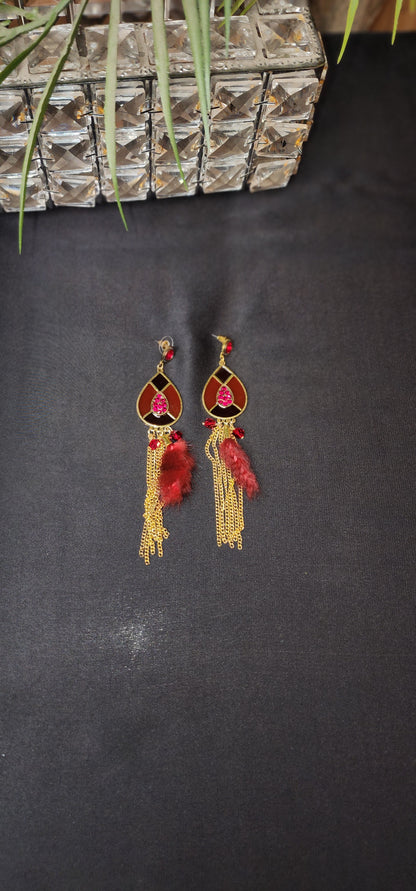 RED ZIRCON WITH LONG CHAIN EARRINGS
