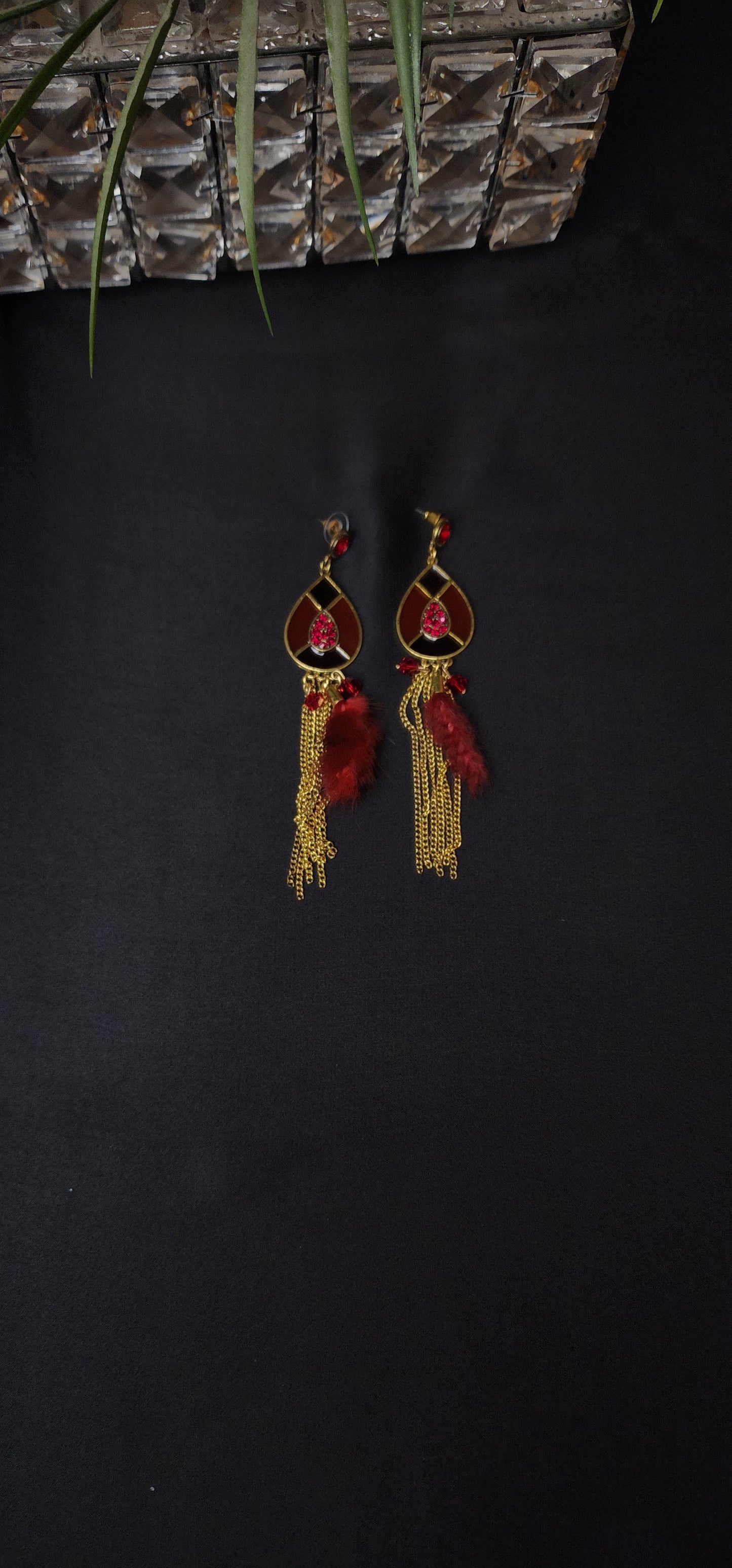 RED ZIRCON WITH LONG CHAIN EARRINGS