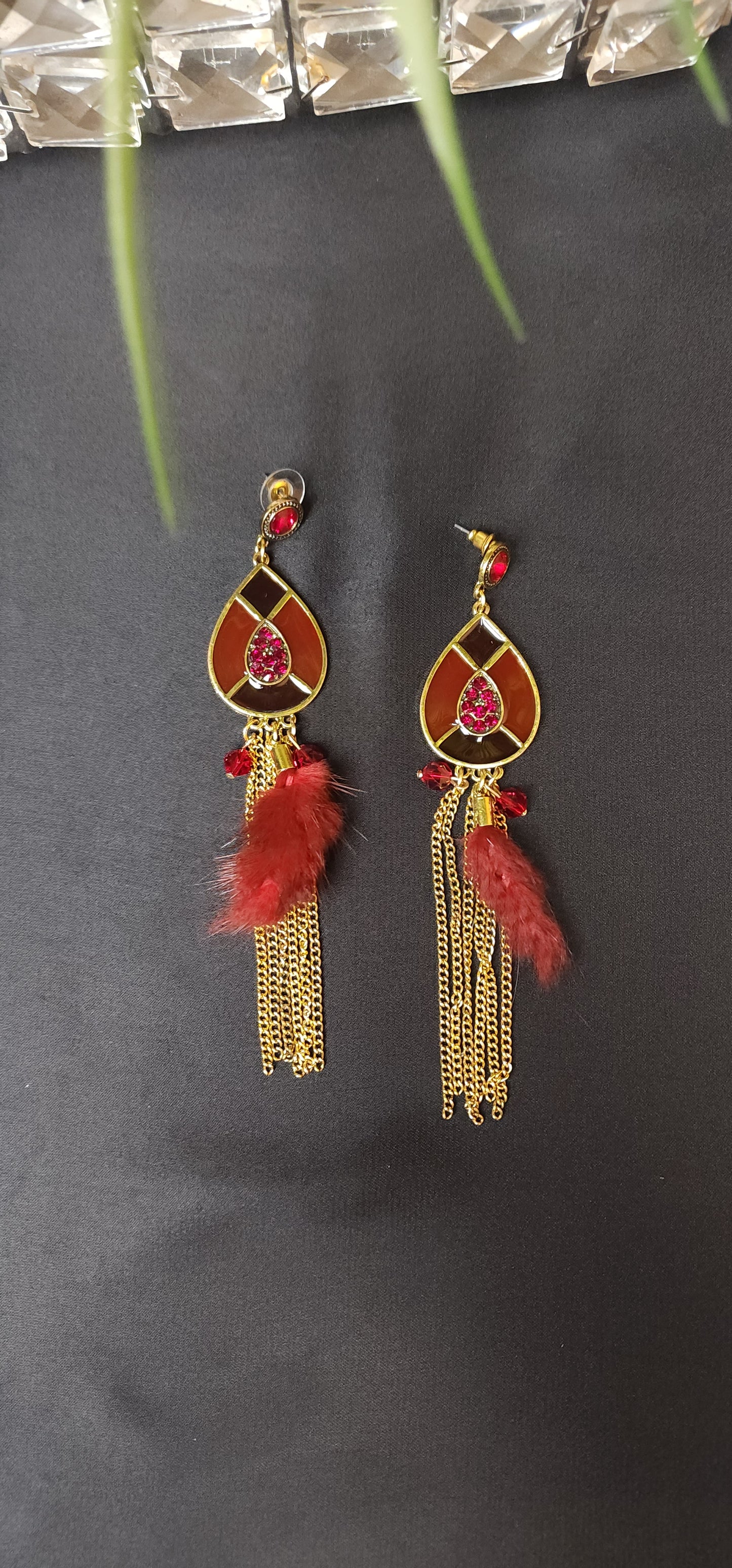 RED ZIRCON WITH LONG CHAIN EARRINGS