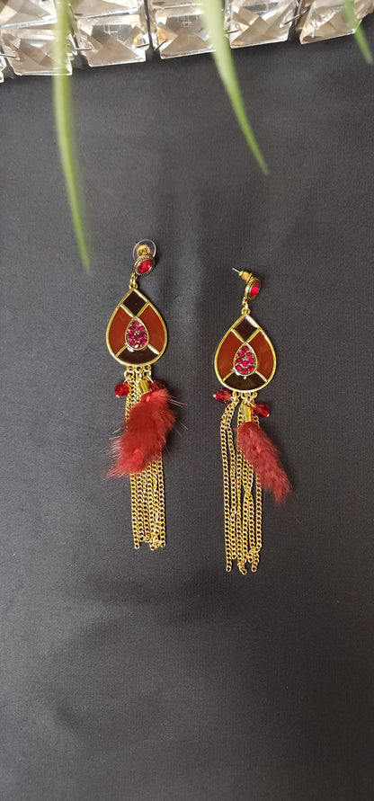 RED ZIRCON WITH LONG CHAIN EARRINGS