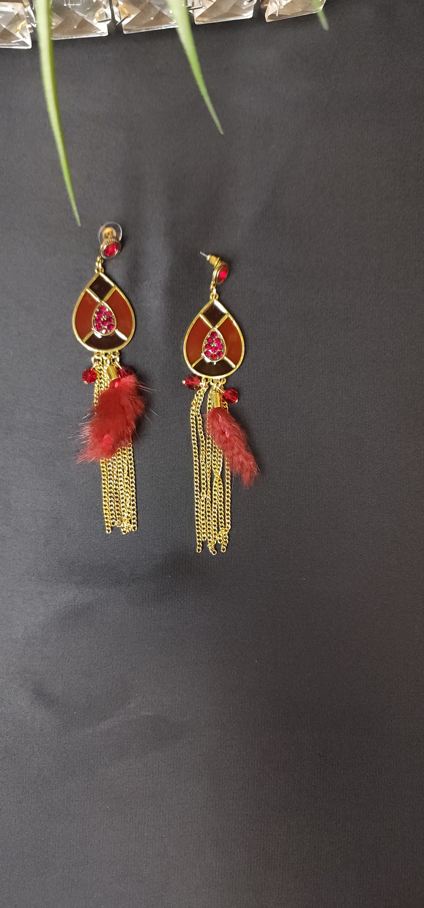 RED ZIRCON WITH LONG CHAIN EARRINGS