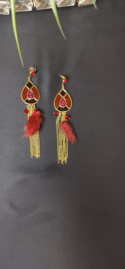 RED ZIRCON WITH LONG CHAIN EARRINGS