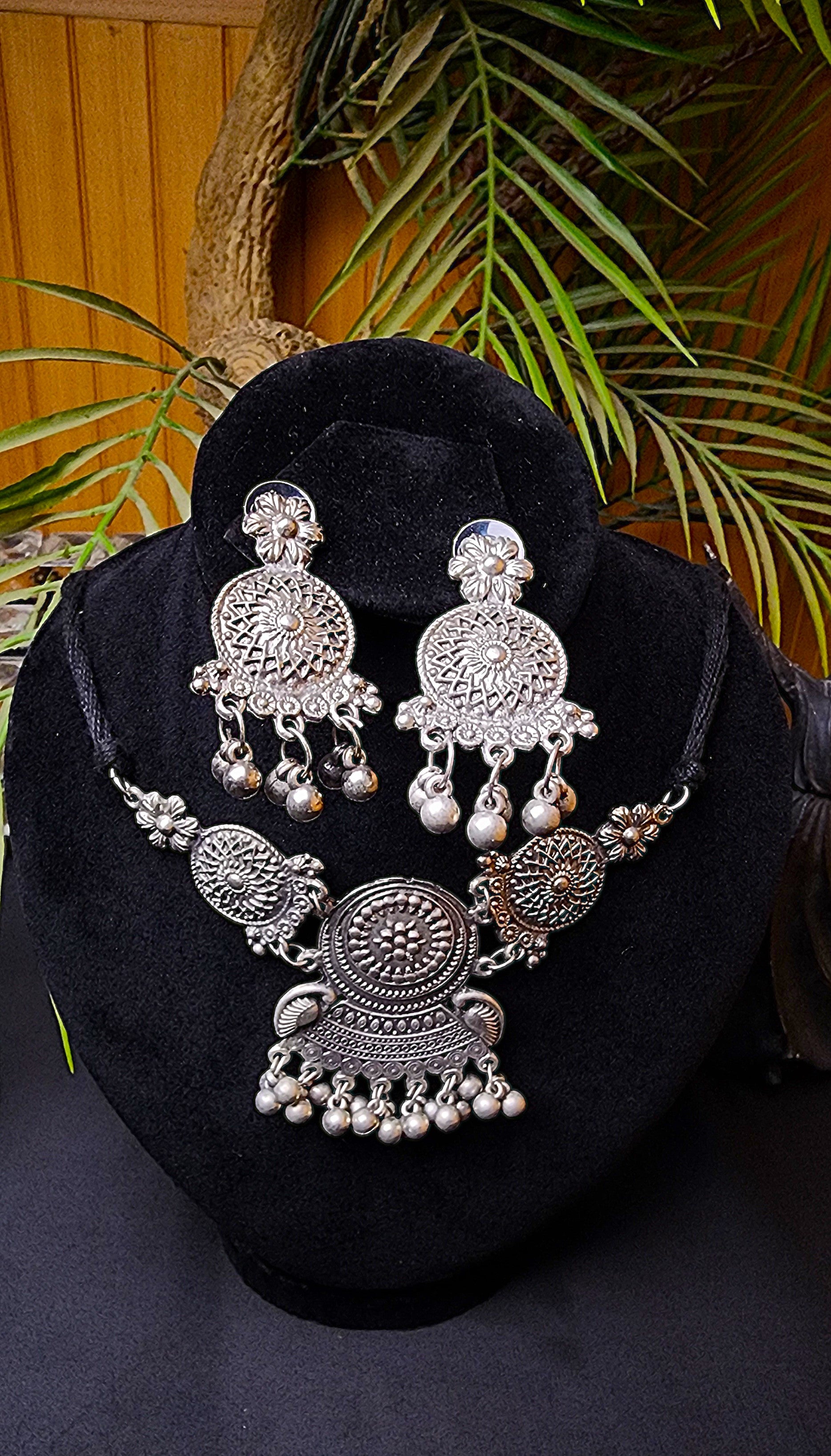 Choker with Earrings Indian Oxidized Jewelry