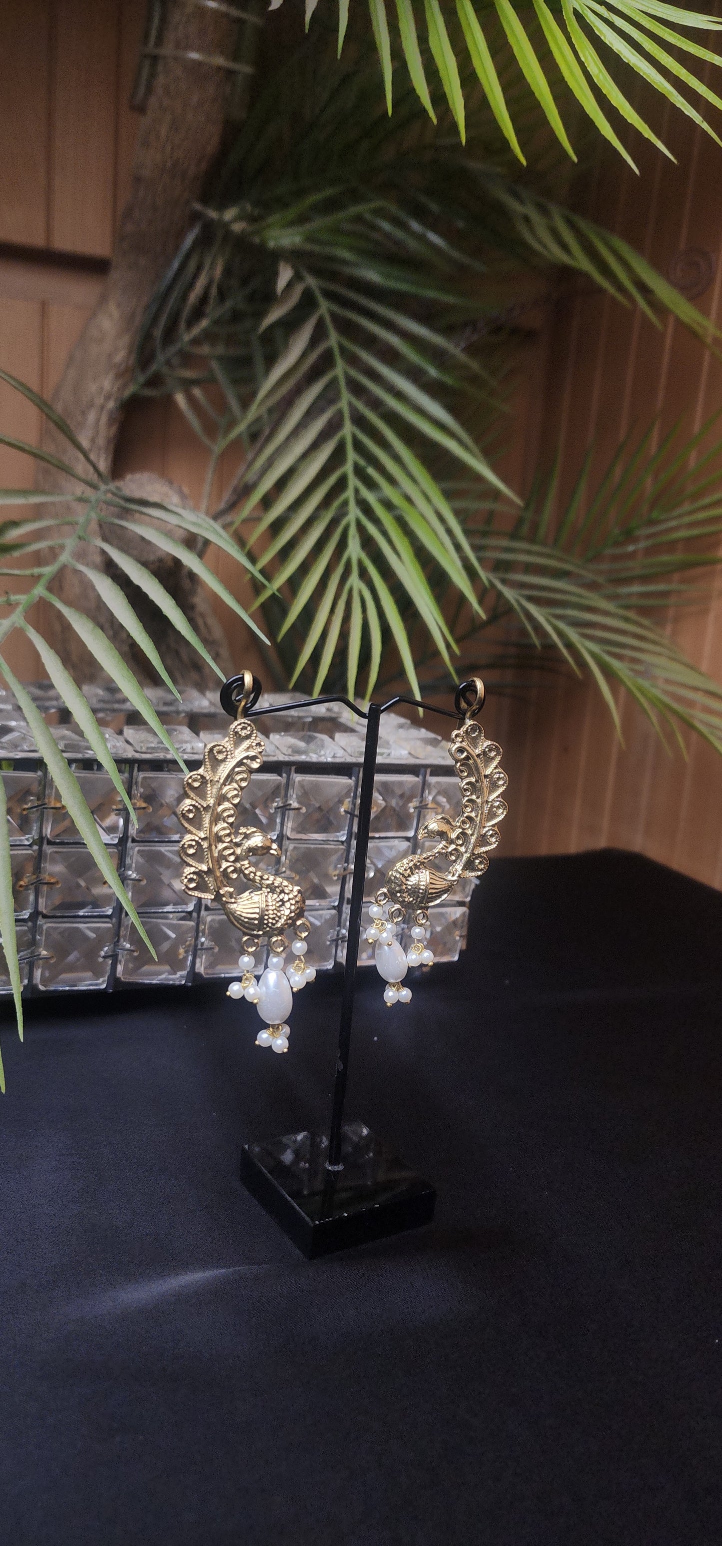 Peacock with Pearl Golden Earrings