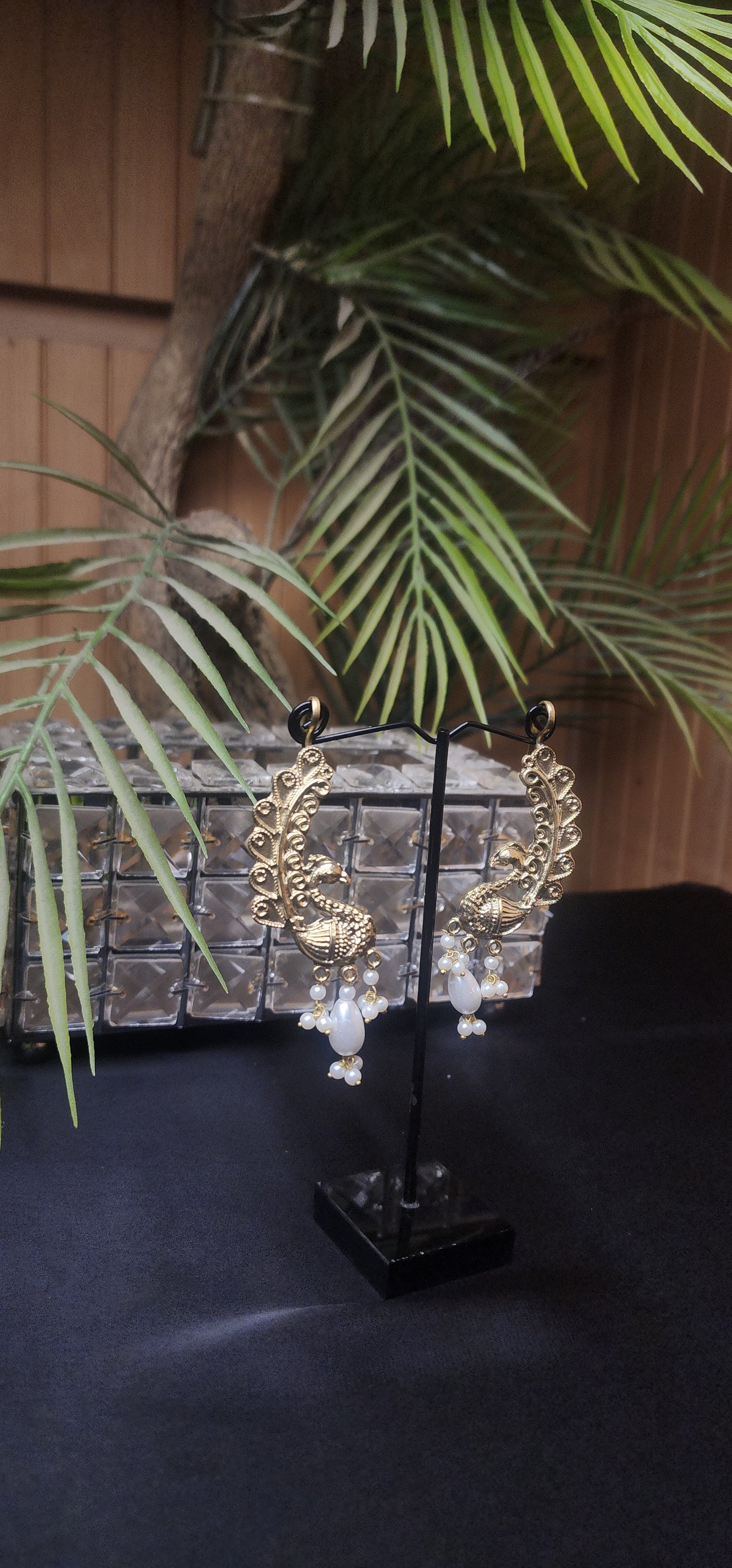 Peacock with Pearl Golden Earrings
