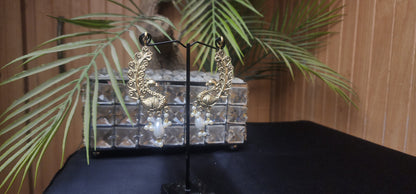 Peacock with Pearl Golden Earrings