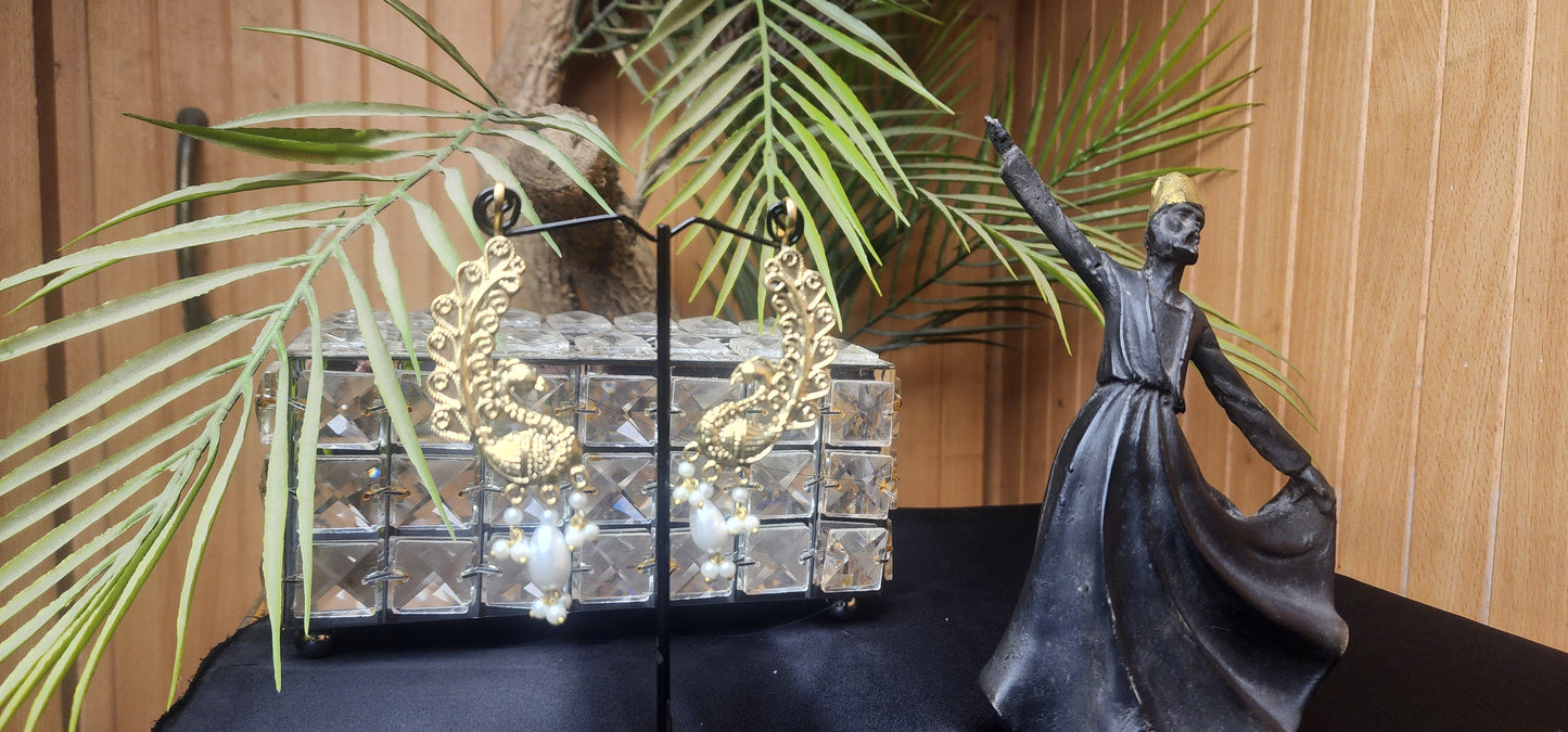 Peacock with Pearl Golden Earrings