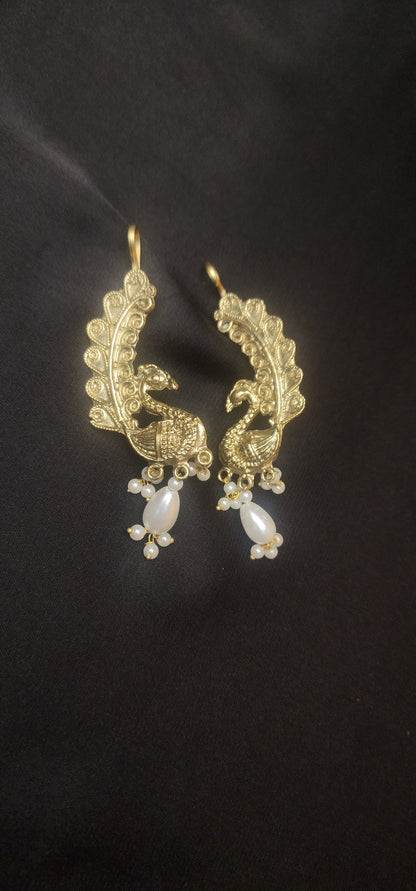 Peacock with Pearl Golden Earrings