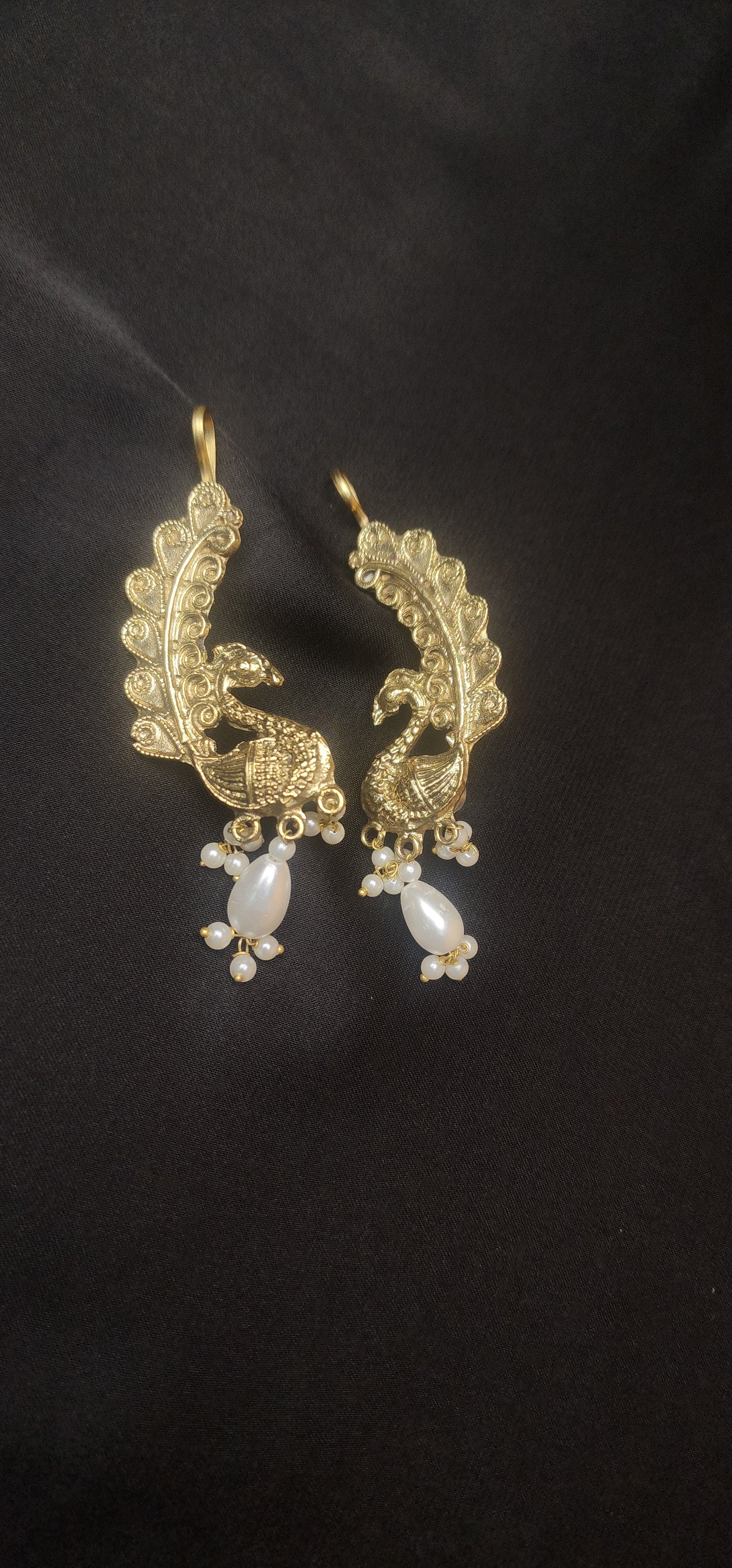 Peacock with Pearl Golden Earrings