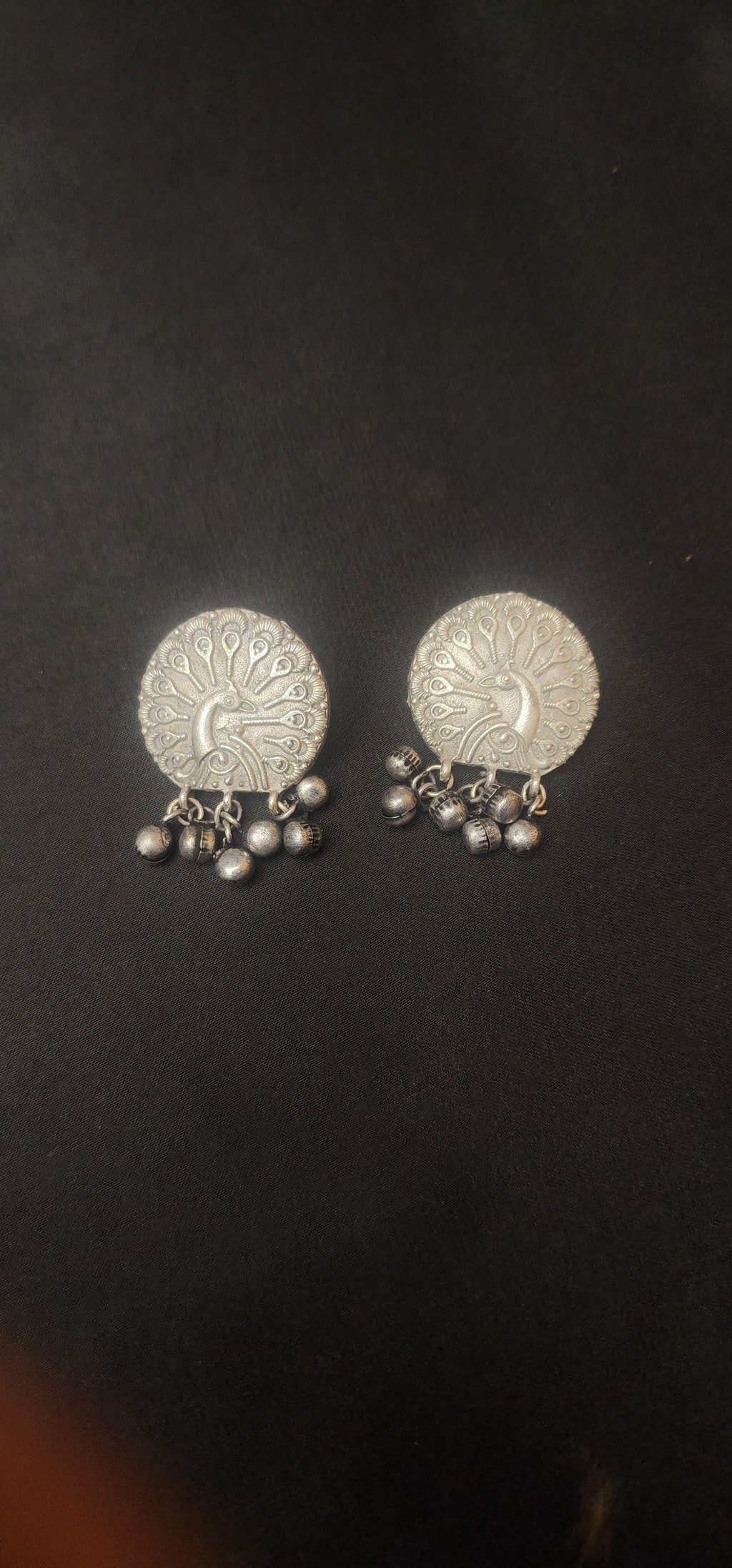 Oxidized Round Peacock Earrings