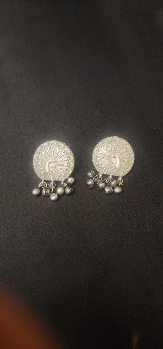 Oxidized Round Peacock Earrings