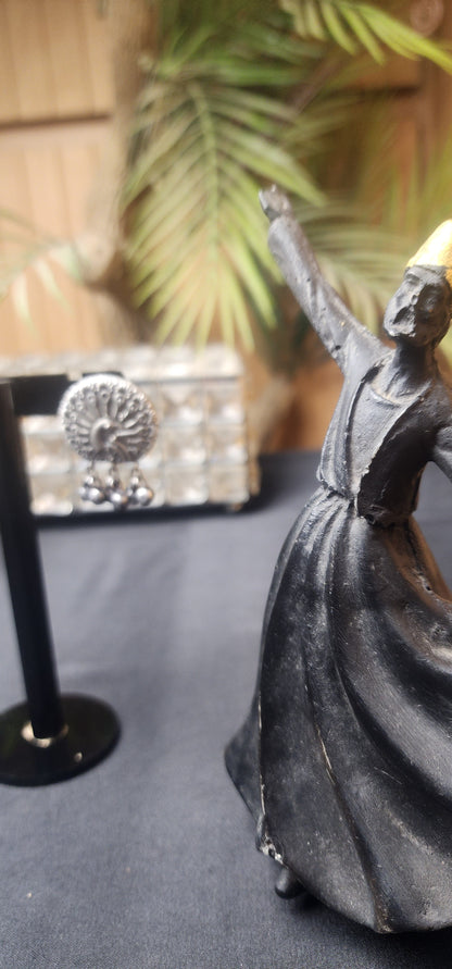 Oxidized Round Peacock Earrings