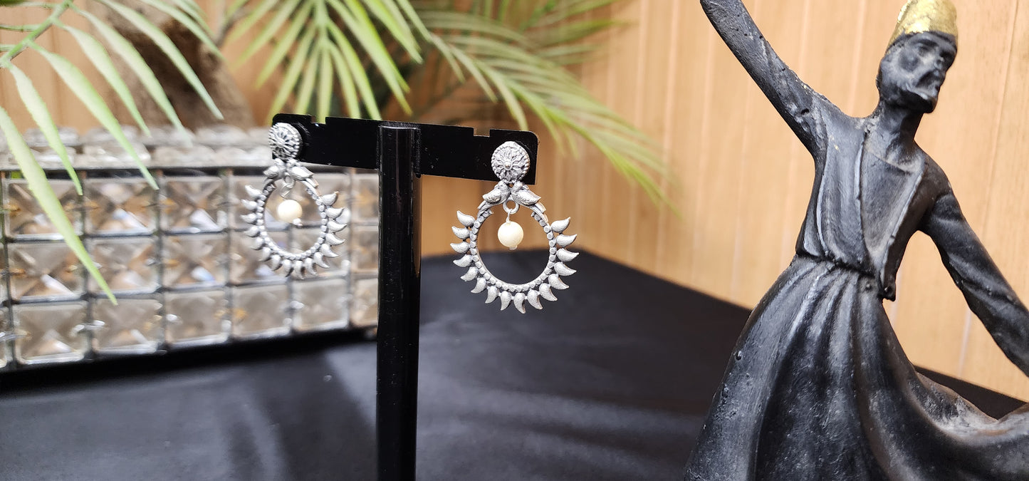 Peacock Earrings with Center Pearl