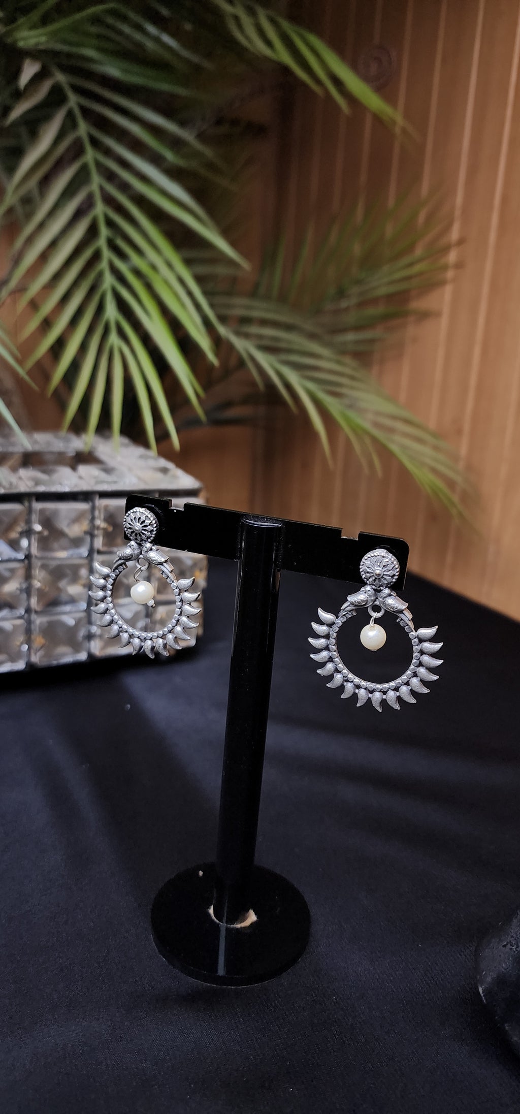 Peacock Earrings with Center Pearl