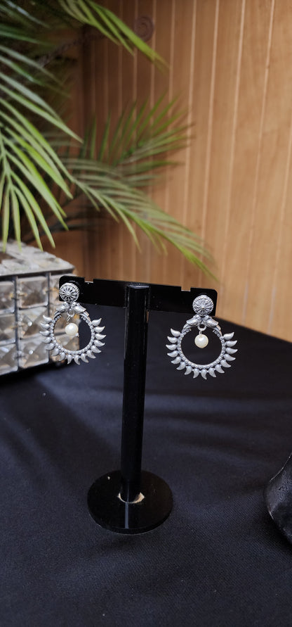 Peacock Earrings with Center Pearl