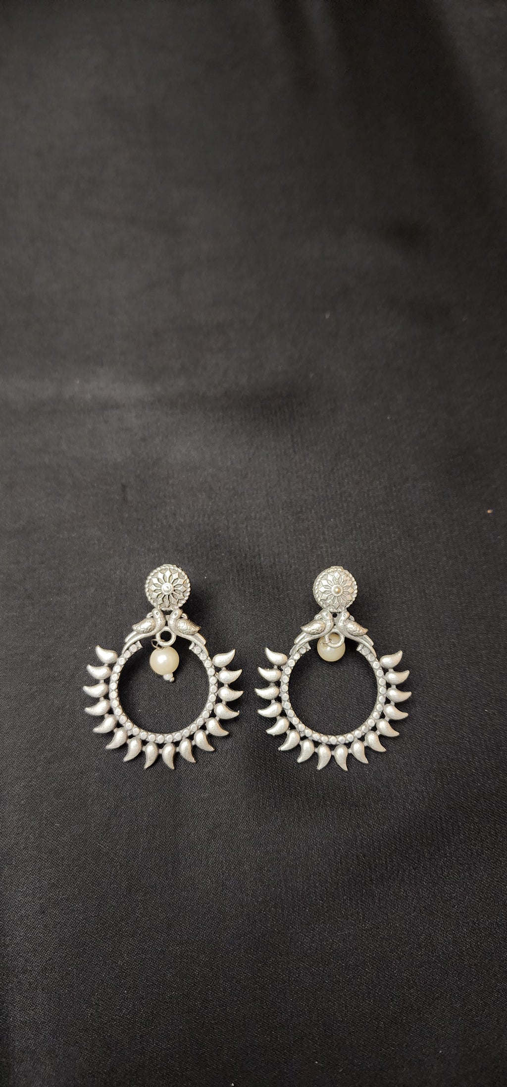 Peacock Earrings with Center Pearl