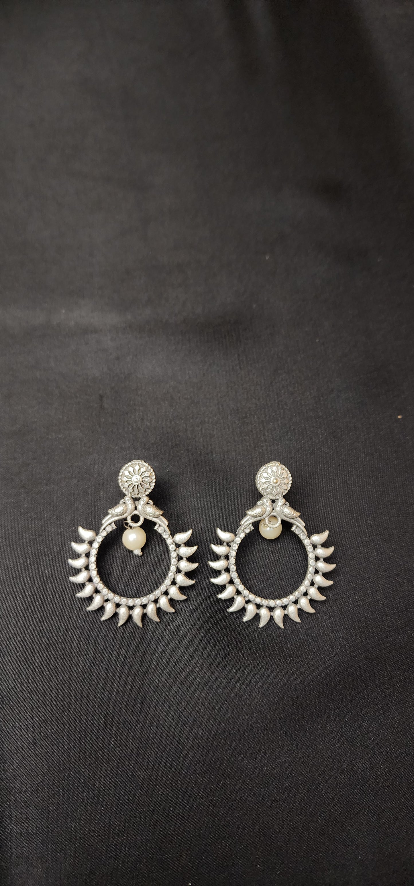 Peacock Earrings with Center Pearl