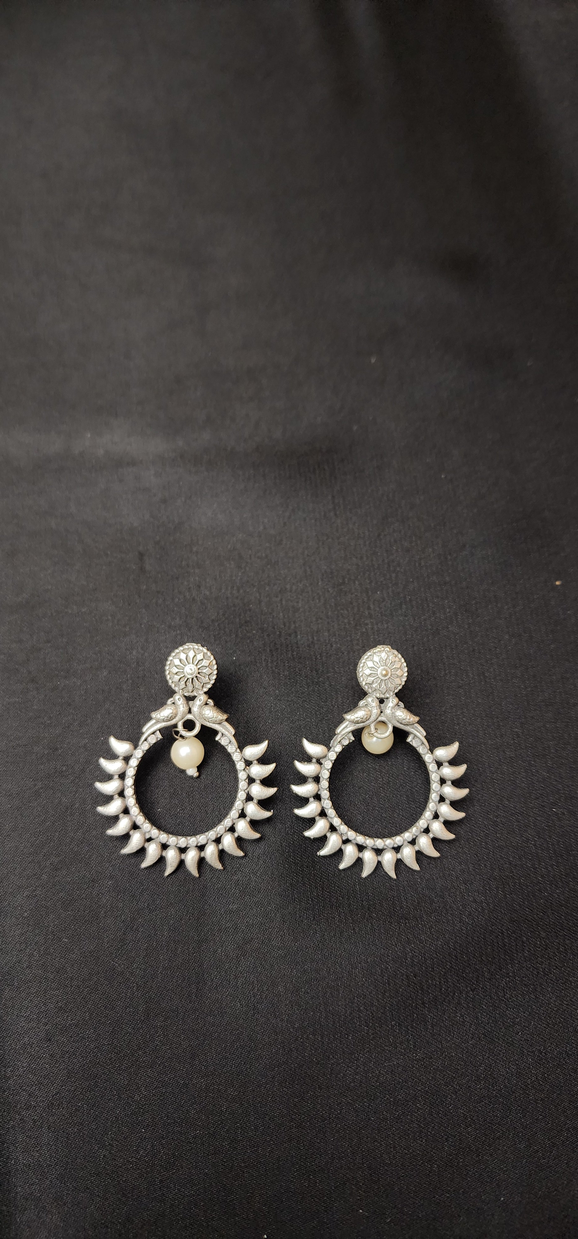 Peacock Earrings with Center Pearl