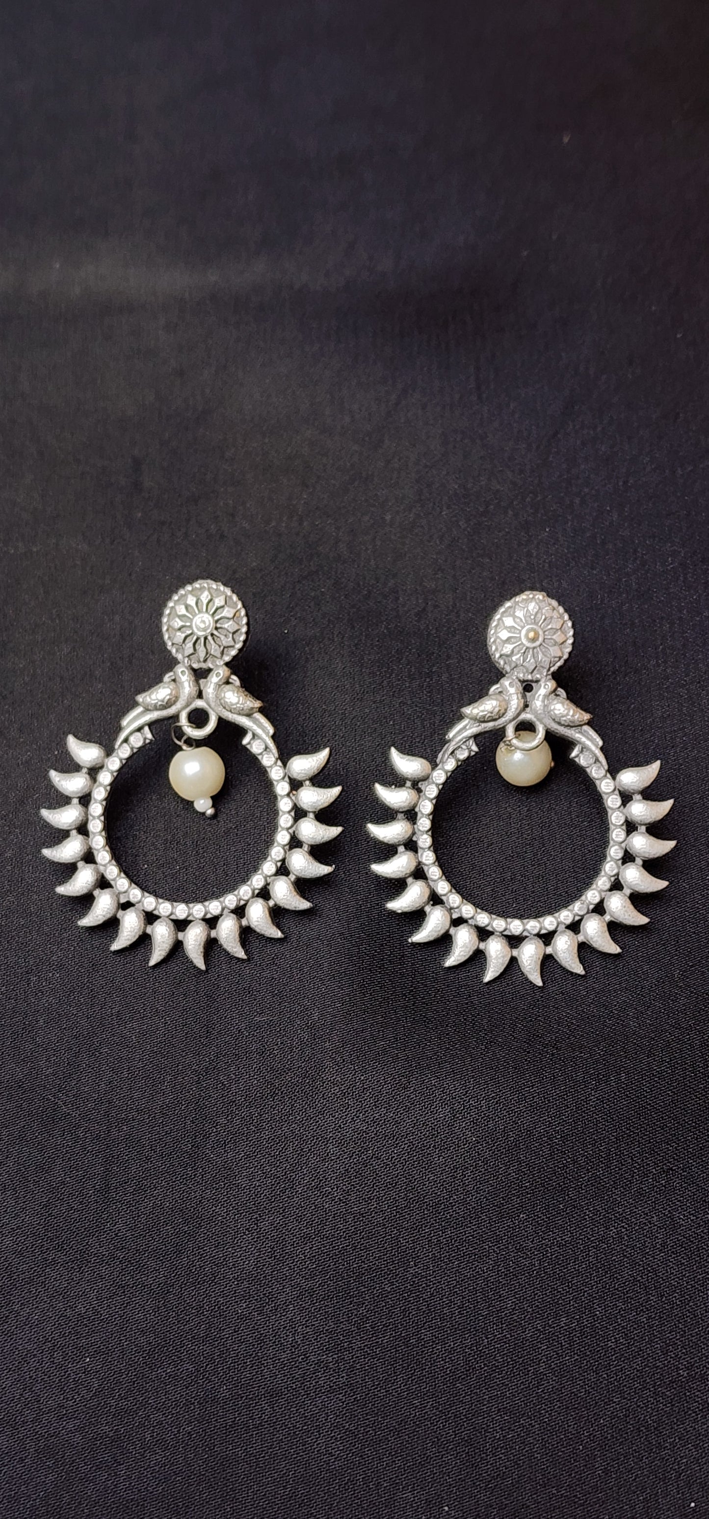 Peacock Earrings with Center Pearl