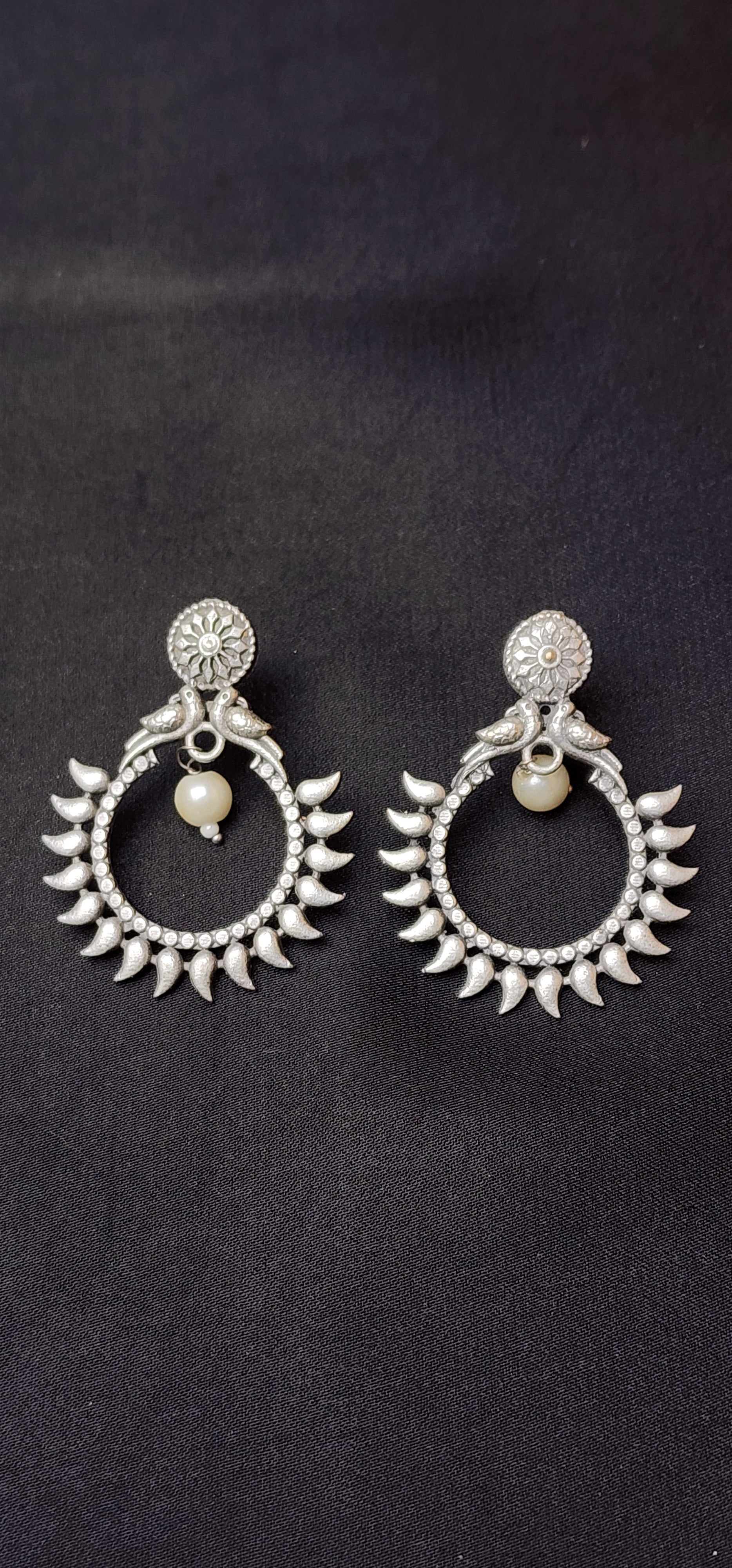 Peacock Earrings with Center Pearl