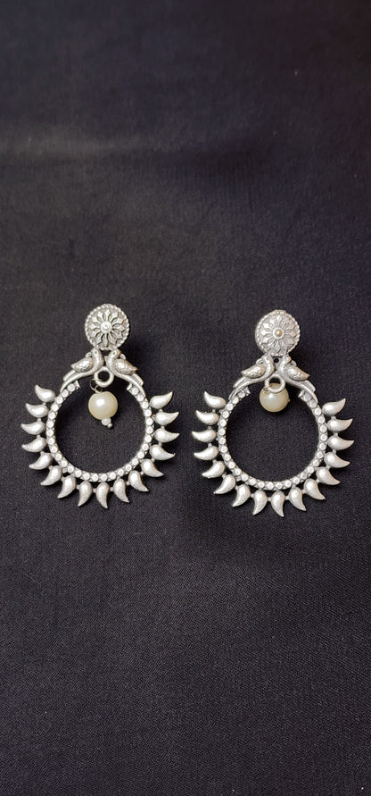 Peacock Earrings with Center Pearl