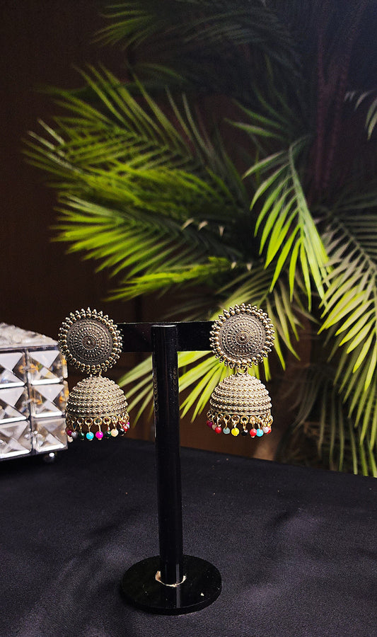 Multi Color Stone Round Golden Earrings