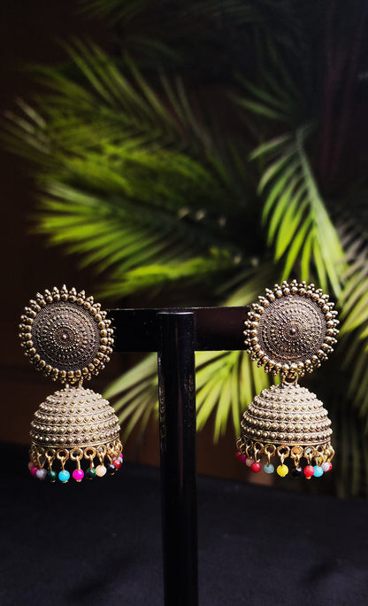 Multi Color Stone Round Golden Earrings