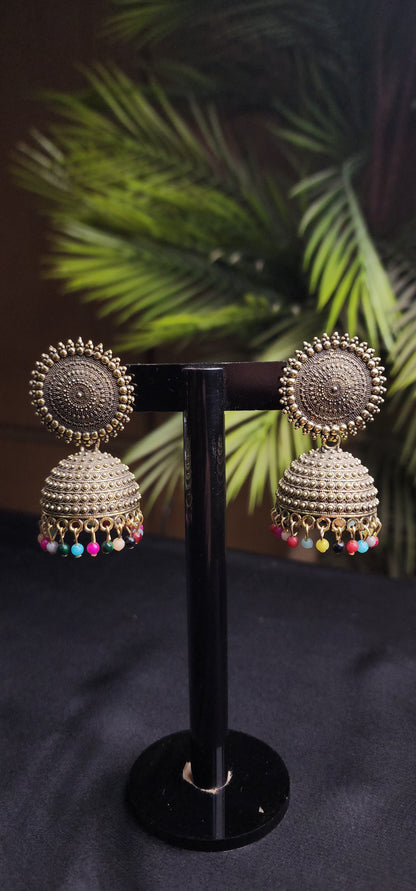 Multi Color Stone Round Golden Earrings
