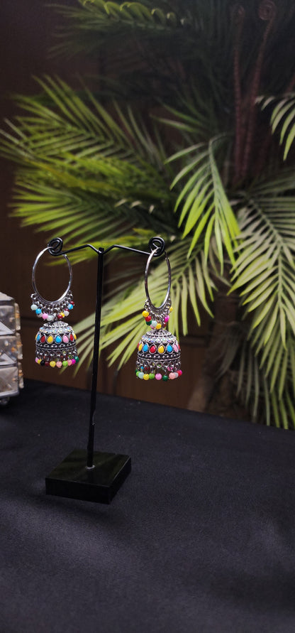 Multi Stone Peacock Design Earrings