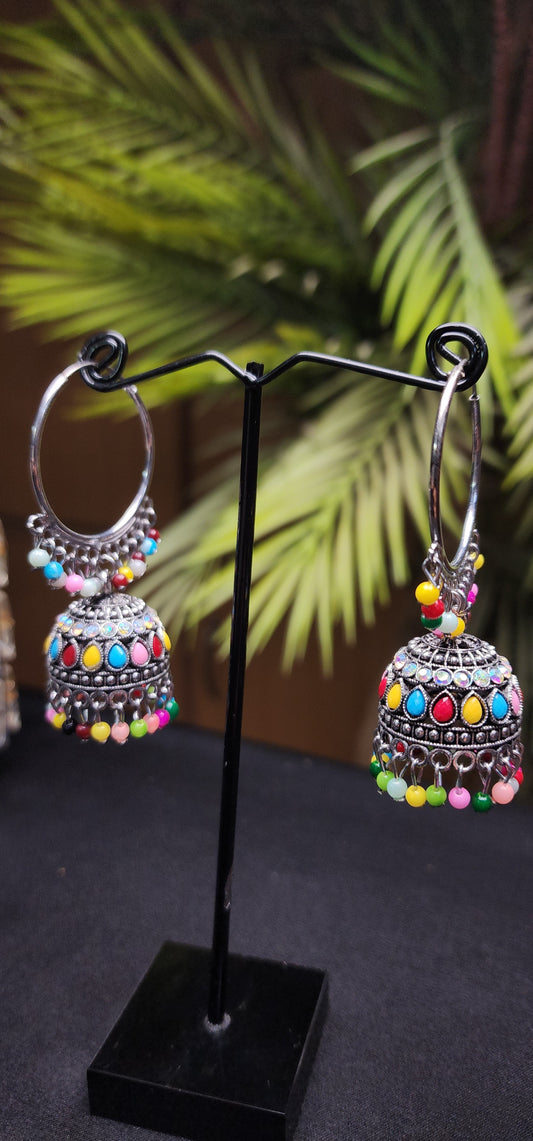 Multi Stone Peacock Design Earrings