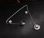 Black stone Inside Silver Zircon Outside Pendant Set with 2 Earrings