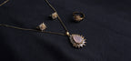 Pink Stone Big & Side Champagne Stone Outside 3-Piece Pendant Set