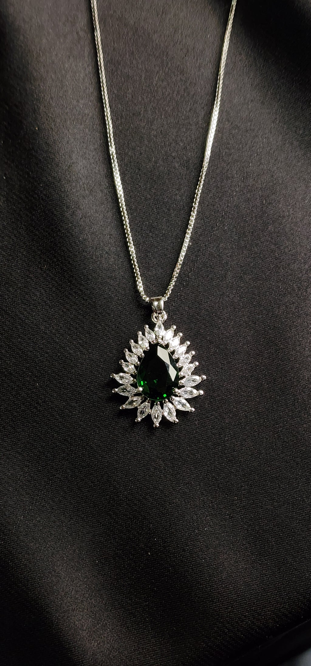 Green Big Size Diamond Style Stone Inside  Pendant Set