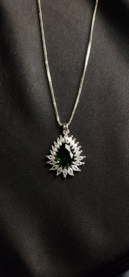 Green Big Size Diamond Style Stone Inside  Pendant Set
