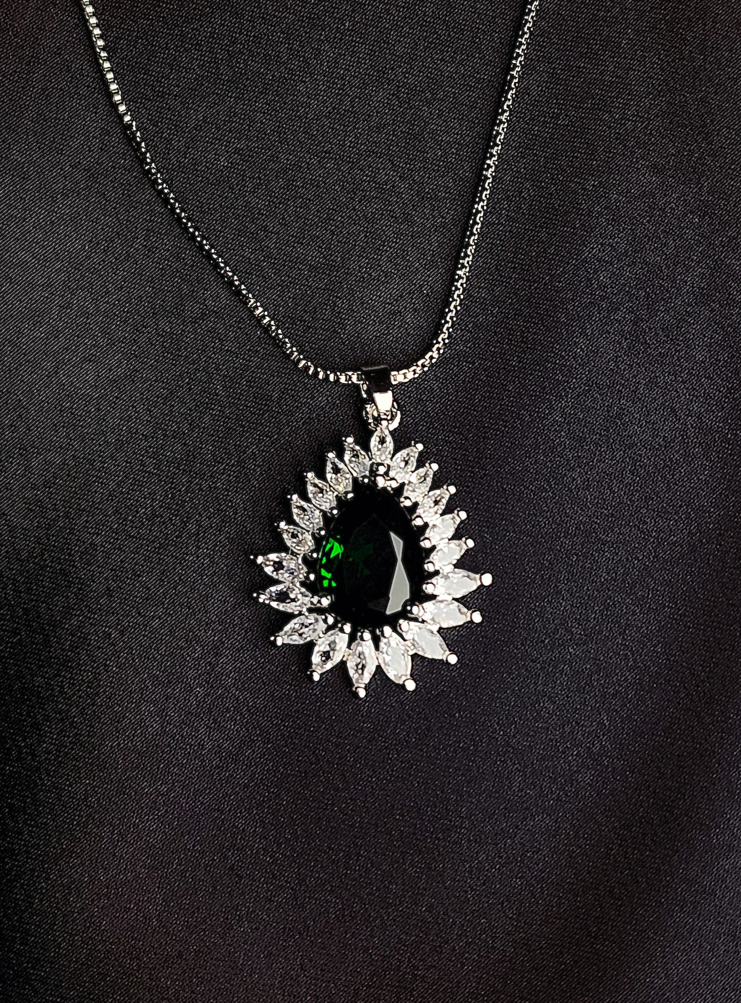 Green Big Size Diamond Style Stone Inside  Pendant Set