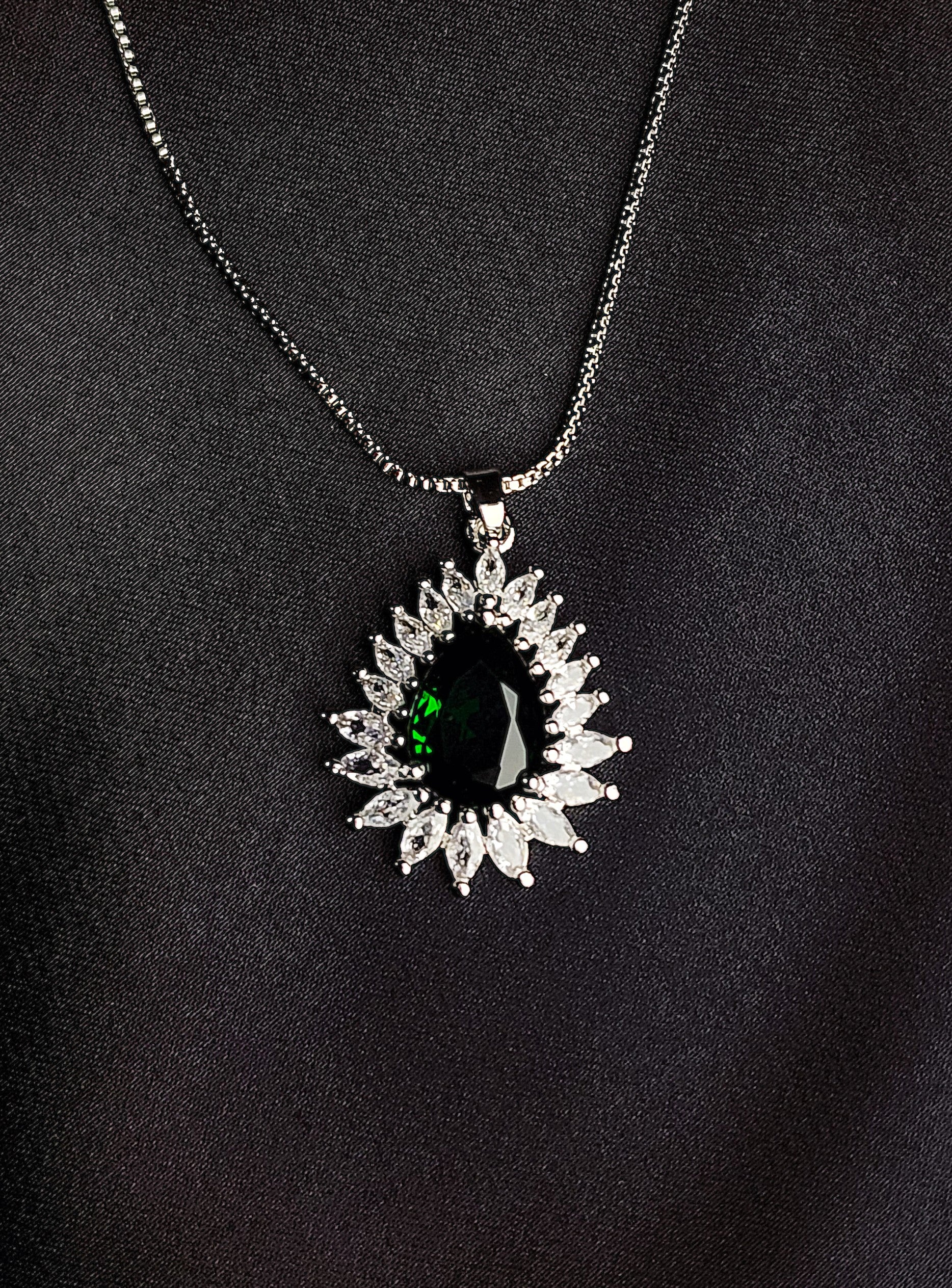 Green Big Size Diamond Style Stone Inside  Pendant Set