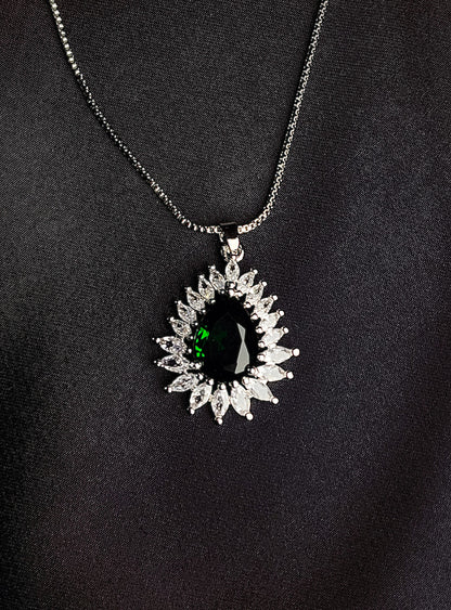 Green Big Size Diamond Style Stone Inside  Pendant Set
