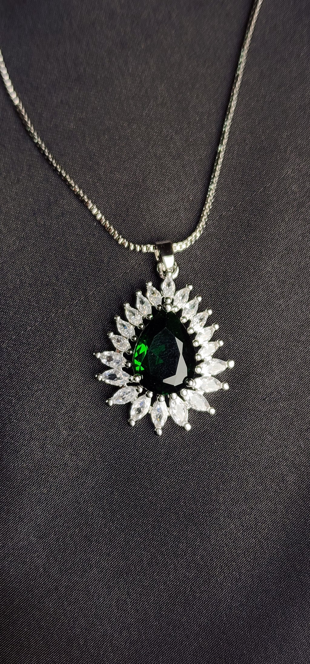 Green Big Size Diamond Style Stone Inside  Pendant Set