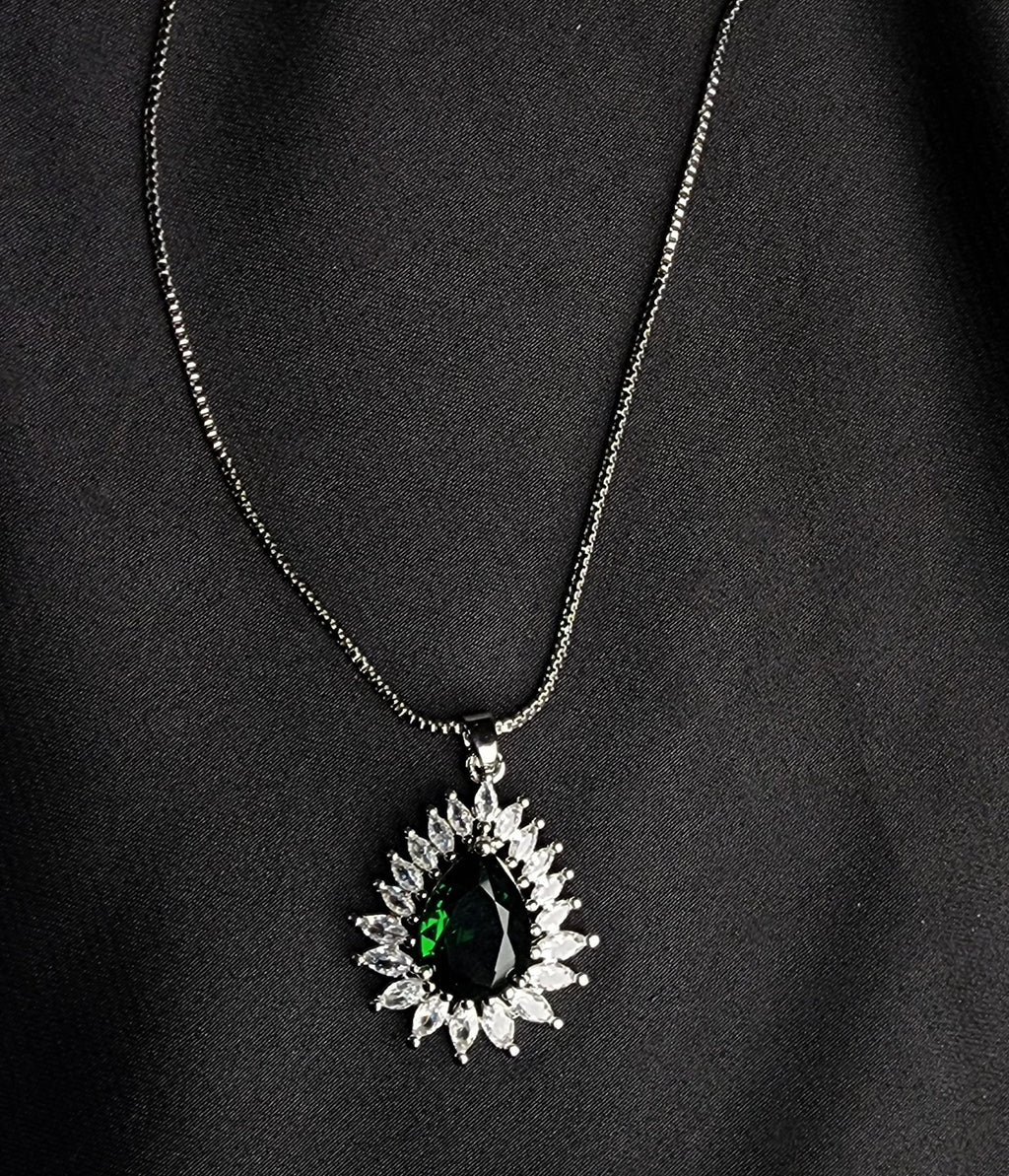Green Big Size Diamond Style Stone Inside  Pendant Set