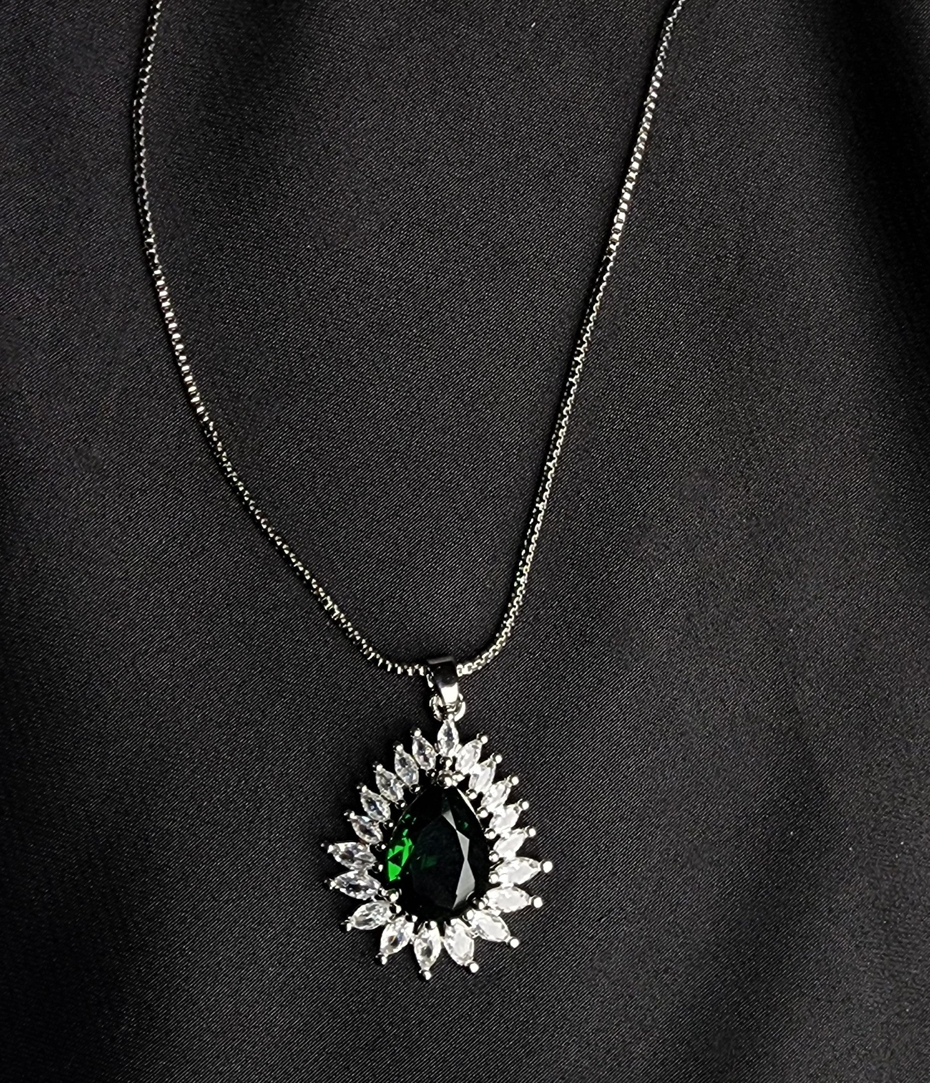 Green Big Size Diamond Style Stone Inside  Pendant Set