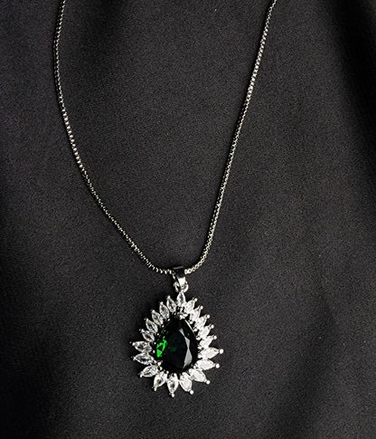 Green Big Size Diamond Style Stone Inside  Pendant Set