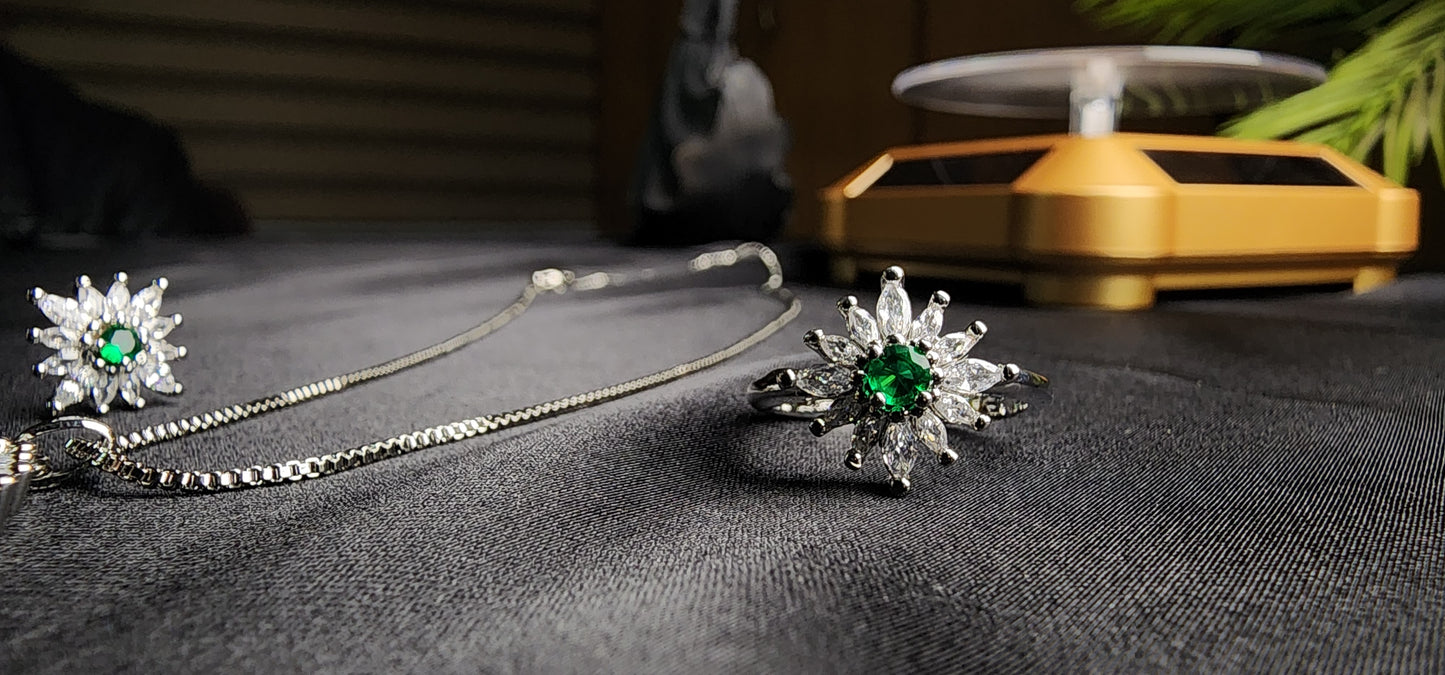 Green Big Size Diamond Style Stone Inside  Pendant Set
