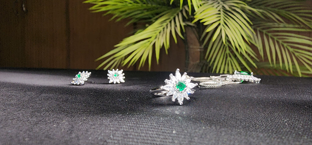 Green Big Size Diamond Style Stone Inside  Pendant Set